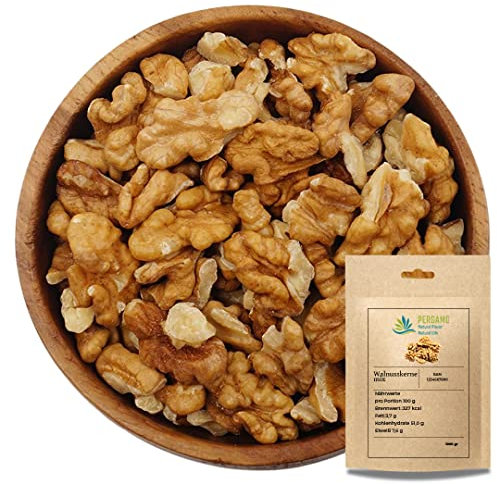 Pergamo Walnüsskerne (1KG) Neu Ernte Ganze Walnüssbruchkerne Mix (1/2 oder 1/4 je Stück) Premium Qualität Walnüsse ohne Schale/Vegan Walnüsse/Unbehandelte Walnusskerne-Bruch