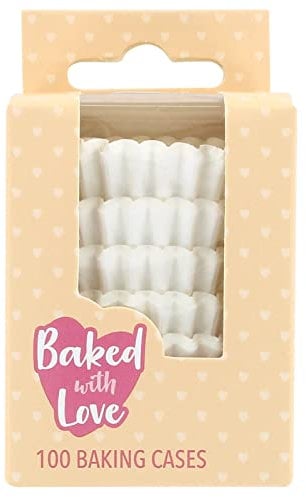 Baked with Love White Mini Cupcake Cases, 30mm Baking Cups, Greaseproof Paper Cases for Mini Muffins, Fairy Cakes, and Cupcakes, Pack of 100, 650542