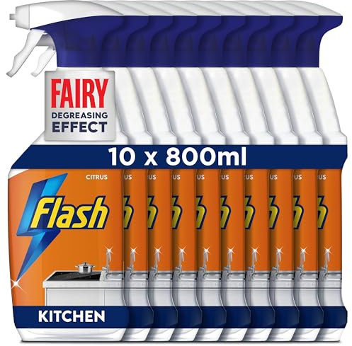 Flash Kitchen Cleaner Spray, 8 Litres (800 ml x 10), Kitchen Cleaning, Citrus Fresh