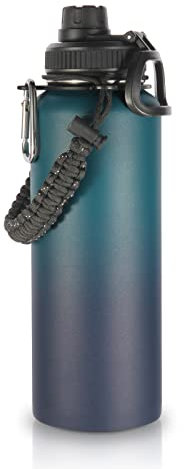 Volhoply 1200ml Botellas Agua Acero Inoxidable con Asa de Paracord, Botella de Deporte Aislada, Termo de Agua de Viaje de Doble Pared con Boca Ancha, Frasco de Agua Reutilizable para Deporte, Ciclismo