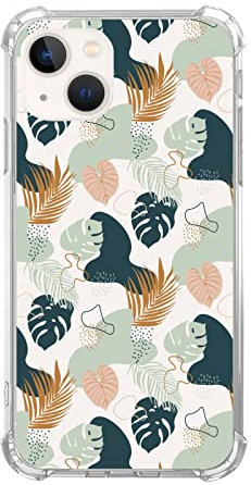 SVNICFYA Monstera Leaf Botanische Tropische Pflanze Handyhülle für iPhone 13, Abstrakt Grün Rosa Gelb Pflanze Cover für Teens Frauen Männer, Weiche TPU Stoßfeste Hülle für iPhone 13