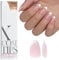 BTArtbox French Tip False Nails - Short Almond Nail Tips for Gel Extensions, XCOATTIPS Press on Nails, Pre-applied Tip Primer & Base Coat Cover, Pink Soft Gel Fake Nails