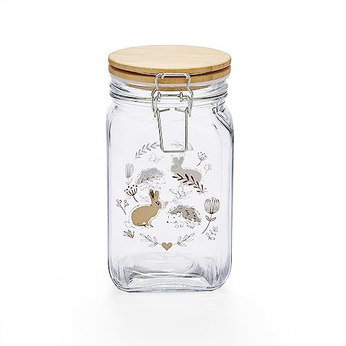 Cooksmart British Designed Glass Storage Jars With Clip Lid | Glass Storage Jars For Kitchen With Modern Designs | Spaghetti Storage Jar or Pasta Containers - Country Animals