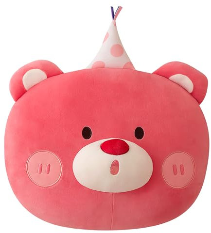 Gisqis Kuschelkissen Kinder Rosa Bär Kissen Weiche Rund Zierkissen Sofakissen Teddybär Plüsch Dekokissen für Kinderzimmer Schlafzimmer Geschenk für Kinder 36x36CM