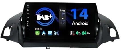 SXAUTO - Built-in DAB - Android 14 IPS Autoradio für Ford Kuga (2013-2018) - Eingebaut Carplay/Android Auto - LED Kamera + MIC - 4G+64G - 360-CAM Lenkradsteuerung Fast-Boot WiFi DSP - 2 Din 9 Zoll
