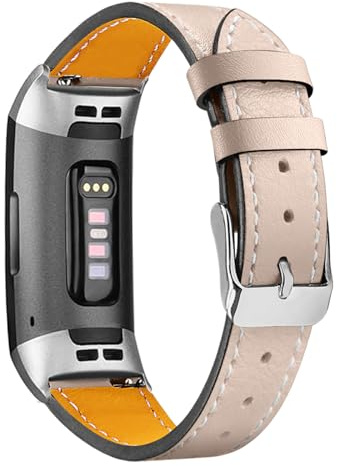 Mtozon Lederarmbänder, kompatibel mit Fitbit Charge 4/Charge 3, Ersatzzubehör, Armband für Damen und Herren, Beige