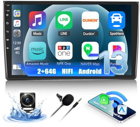 CAMECHO 2+64G Android 13 Autoradio für Audi A4 S4 RS4 8E B6 B7 2000-2009 mit Carplay Android Auto, 9 Zoll Bildschirm Doppel Din mit Navi Bluetooth WiFi HiFi FM +AHD Rückfahrkamera