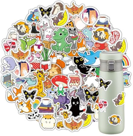 100pcs Cute Animal Stickers for Children Self Adhesive Waterproof Vinyl Kids Stickers Sheets Nature Cartoon Aesthetic Stickers Reusable Rewards Sticker Animal Decals for Water Bottles Laptop Phone