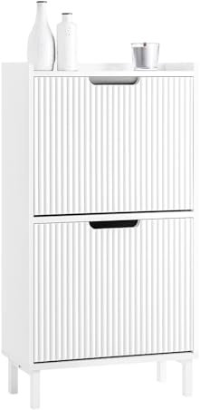 SoBuy Zapatero Estrecho Blanco con 2 Solapas Mueble Zapatero Entrada Recibidor, Armario Zapateros Estrecho de Madera para Pasillo Estrecho y Entrada, 50x19x90cm, Blanco,FSR177-W