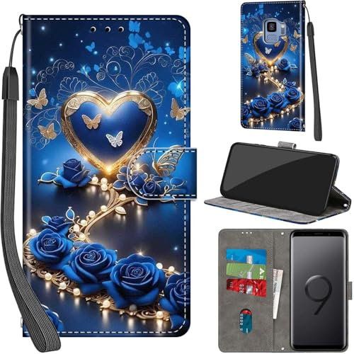 Handyhülle für Samsung Galaxy S9 Hülle Premium Lederhülle Klappbar Wallet Magnet Kartenfach Standfunktion Schutzhülle kompatibel mit Samsung S9 Hülle,Herzform
