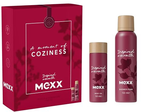 Mexx Inspired Warmth Geschenkset mit Duschschaum und Körperöl, Amber-Duft und vegane, pflegende Formel 150 ml and 100 ml