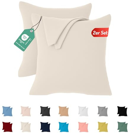 Livessa 2er Set Kissenbezug 40x40 aus%100 Baumwolle Jersey Stoff - Verdeckter Reißverschluss, Kopfkissenbezug 40x40 cm, Kissenhülle, Ultra weich und atmungsaktiv, Oeko-Tex Zertifiziert