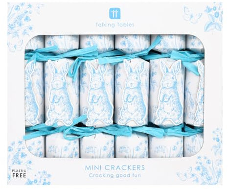 Talking Tables 6 x Mini Easter Crackers, Jokes, Trivia, Charades, Playful Pierre Bunny Design Eco-Friendly, Pastel Tableware, Recyclable