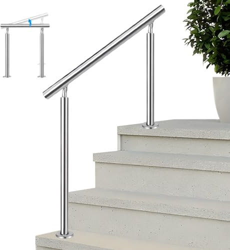 Verstellbares 304 Edelstahl ils für Außentreppen Metall Balustrade Handgeländer mit Montageset Ideal für Zement Beton Stufen Gebürstetes Silber-Finish Wetterfest und Langlebig