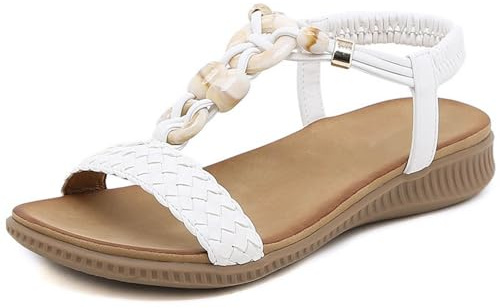 Allbestop Sandales Femme Été,Mules Compensees Compensées Entre Doigts Été Chaussures Ouvertes Compensee pour Plage/Ville(Blanc,37)
