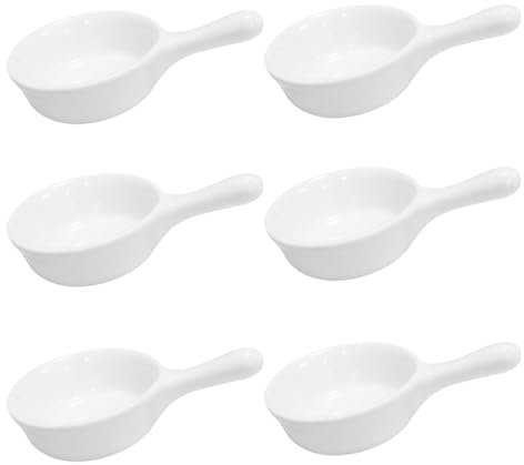 Yuauy 6 ciotole in porcellana per salsa di soia, piatti in ceramica, per caramelle, dessert, insalata, gelato, snack, zucchero, 28,6 g, con manico, per cena, cottura, barbecue, cucina, bianco