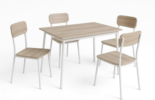 DUPI Conjunto Mesa y 4 sillas New XOBE, Fabricado con Metal y MDF, Mesa Comedor, Conjunto Estilo Atemporal (Taupe) 110x70