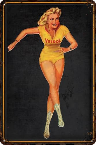 Retro Blechschild, Werkstatt, Garagen Deko – Veedol Pin Up Girl – 20 x 30 cm