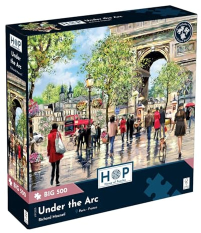 The House of Puzzles Under the Arc, Big 500 Piece Jigsaw | Paris Theme, Artwork by Richard Macneil, 48 x 69cm, FSC Certified Board, Deluxe Puzzle Gift for Adults