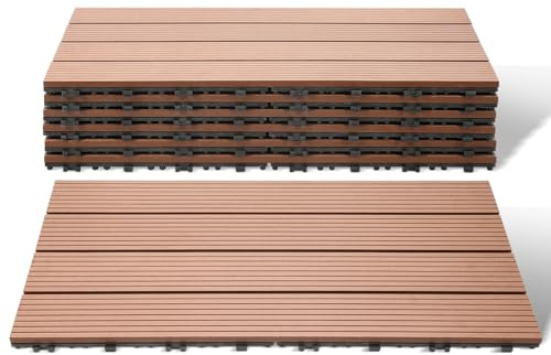 Peviasot 30x60cm WPC Terrassenfliesen, 12 Stück /2m² WPC Fliesen Balkonfliesen, Wasserfest und Rutschfest, mit Drainage und Klicksystem, Leicht zu verlegen, Braun