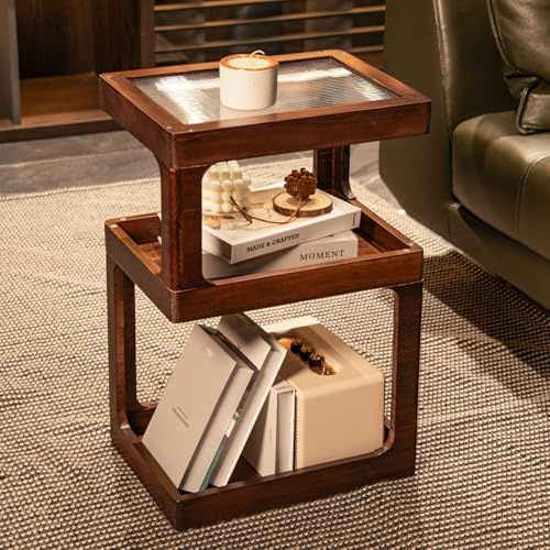 CheerNest Nachttisch aus massivem Kiefernholz, Stabiler Beistelltisch für Boxspringbett, moderner Couchtisch klein mit Schublade für Schlafzimmer, Wohnzimmer, Holz-Nachtschrank 40x30x61 cm