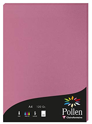 Clairefontaine 44281C Packung mit 50 Karten Pollen 120g, DIN A4, 21 x 29,7cm, Hortensienrosa