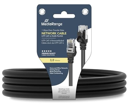 MediaRange CAT 6 Netzwerkkabel UTP RJ45 3 m Schwarz | RJ45 Stecker | Schnappschutz | 3 m | für Router & PC
