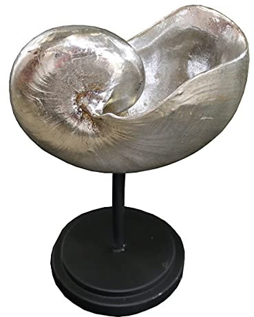 dekorative Maritime Deko-Muschel Deko-Objekt Muschel silberfarbig auf Fuß