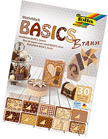 folia 46649 - Motivblock Basics braun sortiert, 24 x 34 cm, 30 Blatt, 10 x Motivkarton, 10 x Motivpapier, 10 x Tonpapier, für vielfältige Bastelarbeiten