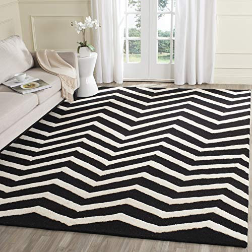 SAFAVIEH Cambridge Collection Area Rug - 6' x 9', Black & Ivory, Handmade Chevron Wool, Ideal for High Traffic Areas in Living Room, Bedroom (CAM714K)