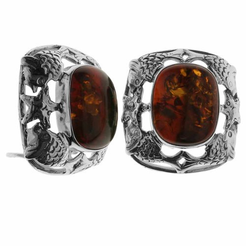 Ostsee-Schmuck Damen-Ohrclip 925/000 Sterlingsilber mit Bernstein oxydiert