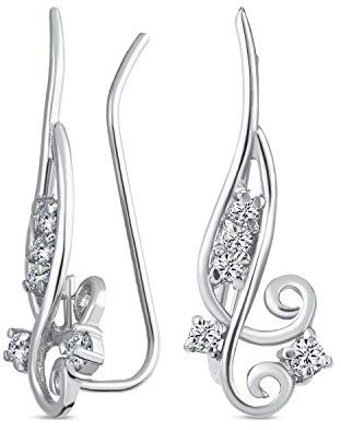 Trendy Scroll Swirl Wire Ear Pin Climbers Ohrringe Für Frauen Teen Aaa Cz Crawlers 14K Gold Vergoldet .925 Sterling Silber