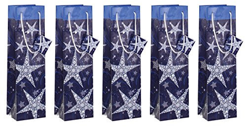SIGEL Gt027 Lot de 5 Sacs Cadeaux Noël pour Bouteilles, 35 X 10 cm, Bleu et Blanc
