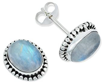 Ohrstecker 925 Silber Mondstein weißer Stein schimmer Edelstein Ohrringe echt Silber Damen Sterling Silber Stecker Geschenk(MOS-017-04)