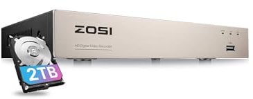 ZOSI 8CH H.265+ 1080p DVR avec Disque Dur 2To Intégré, App Gratuite, Contrôle à Distance, Détection de Mouvement & Alerte par Email, Sauvegarde par USB