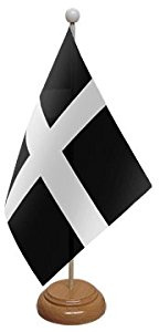 9 x 6 Cornwall Cornish St Piran Large Desktop Table Flag With Wooden Base & Pole Ideal For Party Conferences Office Display