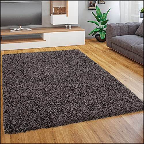 Paco Home Teppich Wohnzimmer Schlafzimmer Hochflor Shaggy Flokati Optik Einfarbiges Design Weich Flauschig Moderne Deko, Grösse:200 cm Quadrat, Farbe:Anthrazit