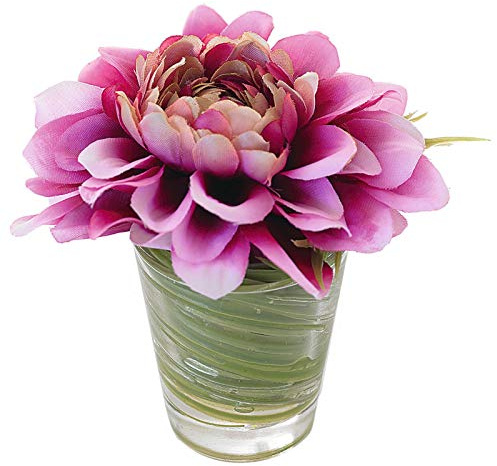 BLOOM Flower of The Month October – Artificial Pink Yellow Purple Aster Dahlia Flower Arrangement, Faux Silk Flowers That Look Real, Home Decor Centrepiece, Fake Foliage, Gift For Her, Vase Included