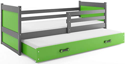 Interbeds Funktionsbett Doppelbett RICO 190x90cm Farbe: grau; mit Lattenroste und Matratzen (grau + grün)