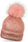 styleBREAKER warme Metallic Strick Bommelmütze mit abnehmbarem Kunstfell Bommel, Winter Fellbommel Mütze, Damen 04024138, Farbe:Rosa