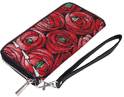 Signare Tapisserie Brieftasche, Kreditkartenhalter RFID Blocking Zipper Geldbeutel, Portemonnaie Damen mit Garten Designs (Rose und Teardrop)