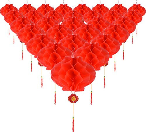 Tatuo 30 Stück Rotem Kunststoff Papierlaterne Rote Hängende Laternen für Chinesische Frühlingsfest Hochzeit Festliche Dekoration, 8,4 Zoll
