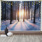 ABAKUHAUS Wald Wandteppich, Sonnenuntergang an der Winterzeit aus Weiches Mikrofaser Stoff Waschbar ohne Verblassen Digitaldruck, 150 x 110 cm, Braun Weiß