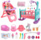 deAO Baby Puppe Puppenset, 21-teiliges Babypuppe Spielset mit Zubehör, Puppenbett & Hochstuhl Geschenk für Kinder Puppenzubehör für Mädchen ab 3 Jahre