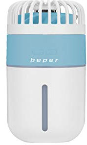 BEPER P206VEN410 - Mini Ventilador con Nebulizador, Humidificador, USB y Recargable, 3 Velocidades, Luz LED, Colores Intercambiables, Ahorro de Espacio, Silencioso, Mini Mist Fan