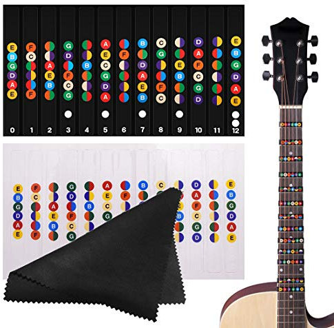 Gitarren Griffbrett Noten Aufkleber, Griffbrett Gitarrenhals Aufkleber Noten Lernen für Anfänger E-A-D-G-B-E, ideal für 6-saitige Gitarre Akustikgitarre und E-Gitarre, Schwarz und Transparent