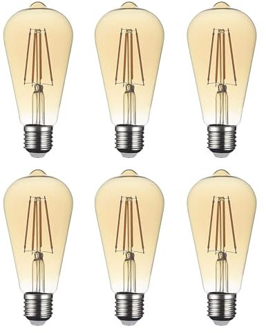 SD LUX Lot de 6 ampoules LED E27 à filaments vintage ST64, sans scintillement à vis Edison – 6 W (équivalent 60 W) 650 lm blanc chaud 2700 K AMBRE, non variable. [Classe énergétique A+]