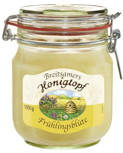 Breitsamer Pot de miel - Fleur de printemps - 1 000 g - Miel de fleurs de printemps crémeux et délicat dans un verre à étrier traditionnel de qualité apiculteur éprouvée (1 x 1 kg)
