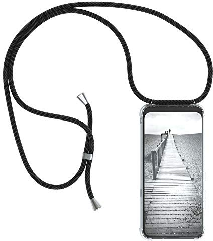 EAZY CASE Handykette kompatibel mit LG K61 Handyhülle mit Umhängeband, Handykordel mit Schutzhülle, Silikonhülle, Hülle mit Band, Stylische Kette mit Hülle für Smartphone, Schwarz