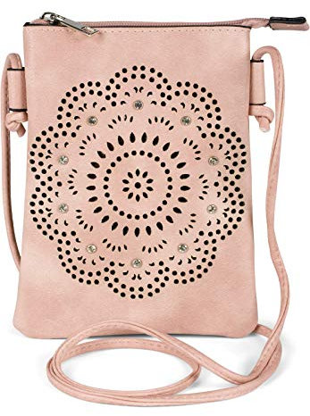 styleBREAKER Mini sac à bandoulière pour femme avec motif découpé au laser et strass, Pochette pour téléphone portable, sac à main 02012367, couleur:Vieux rose